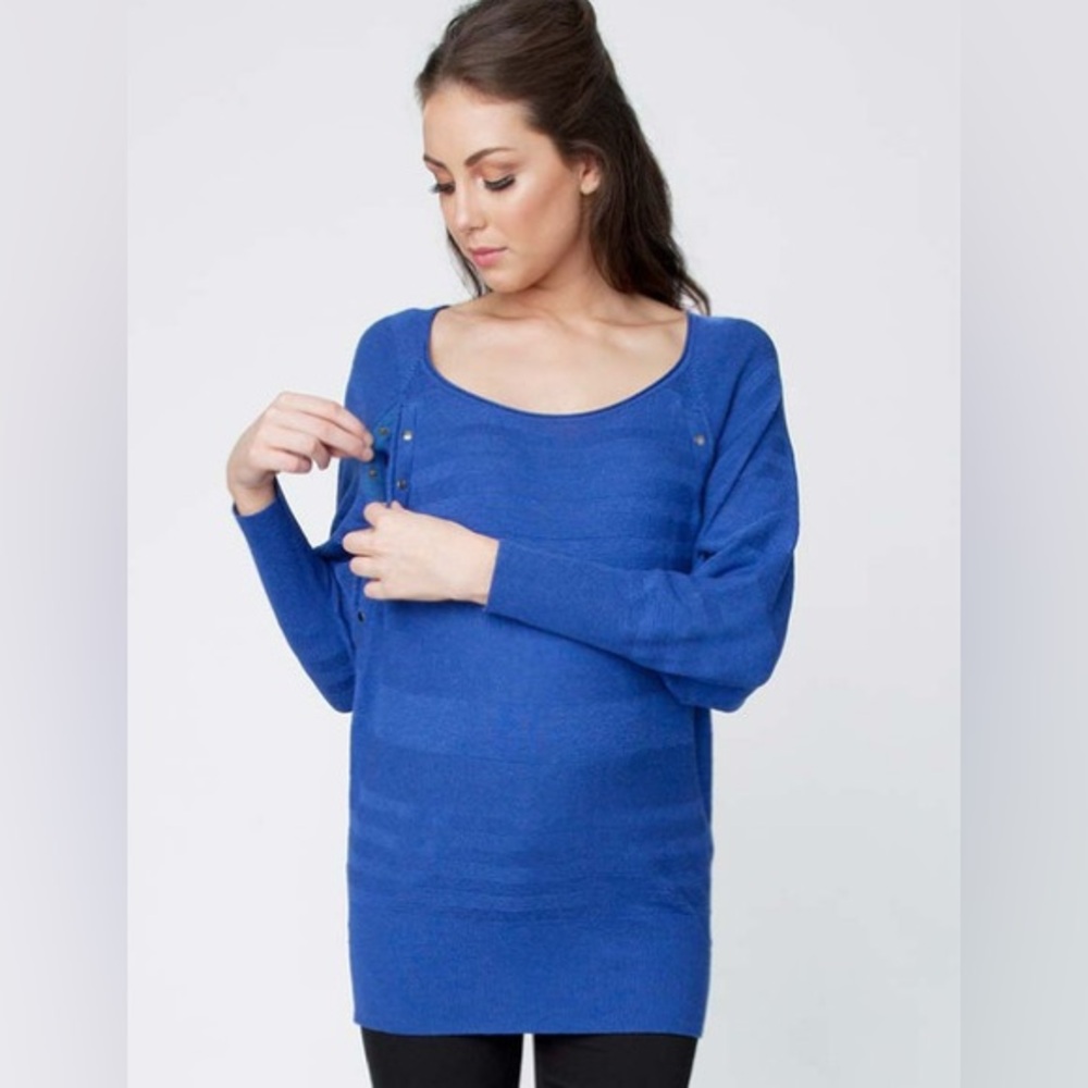 Ripe Maternity Kasia Breastfeeding Nursing Batwing Knit Sweater, Dazzling Blue